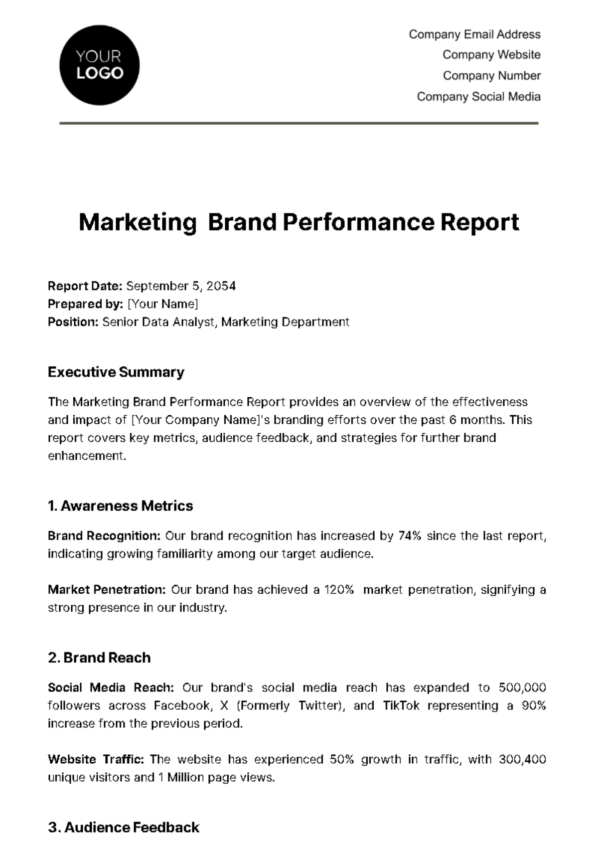 Marketing Brand Performance Report Template