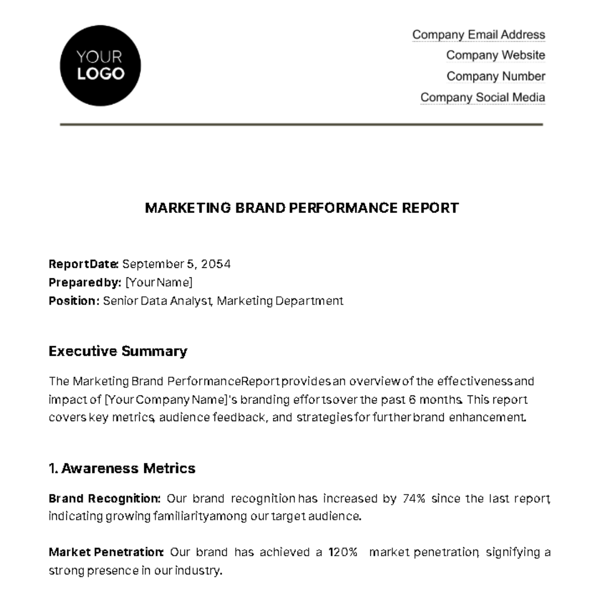 Marketing Brand Performance Report Template - Edit Online & Download