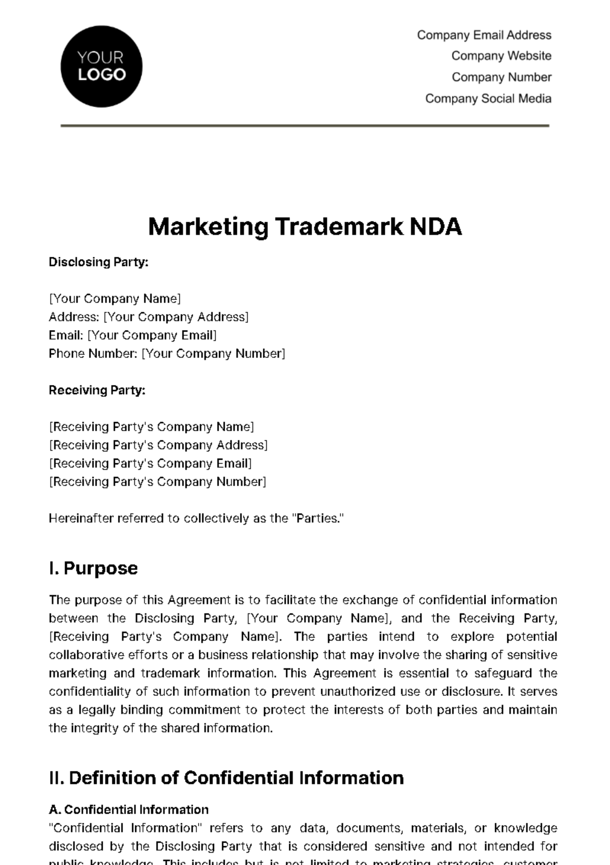 Marketing Trademark NDA Template