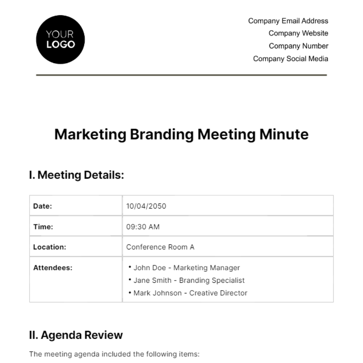 Marketing Branding Meeting Minute Template