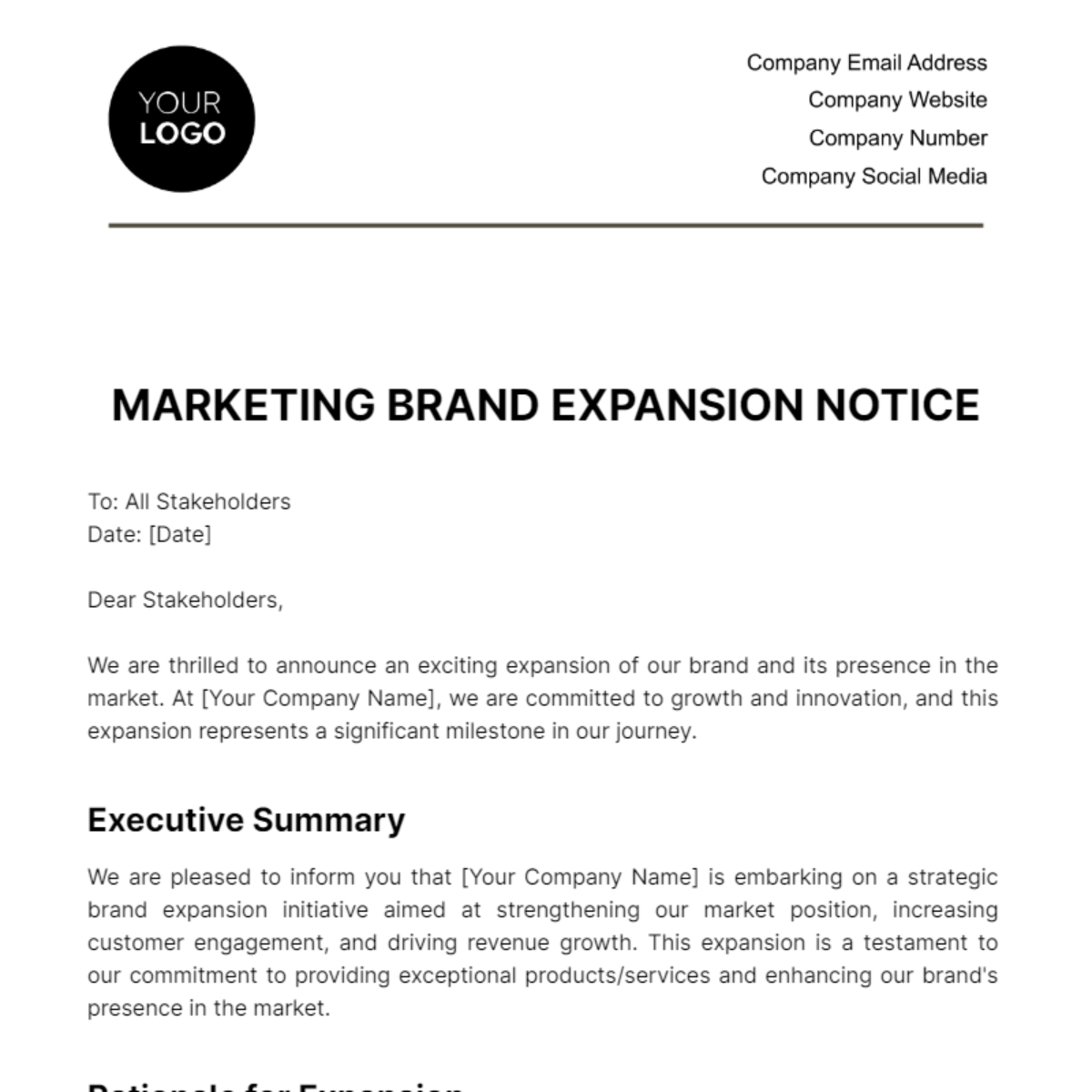 Marketing Brand Expansion Notice Template
