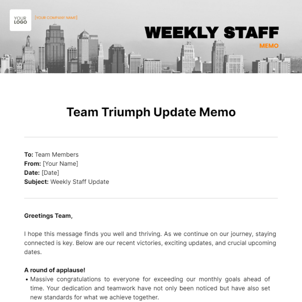 Weekly Staff Memo Template - Edit Online & Download