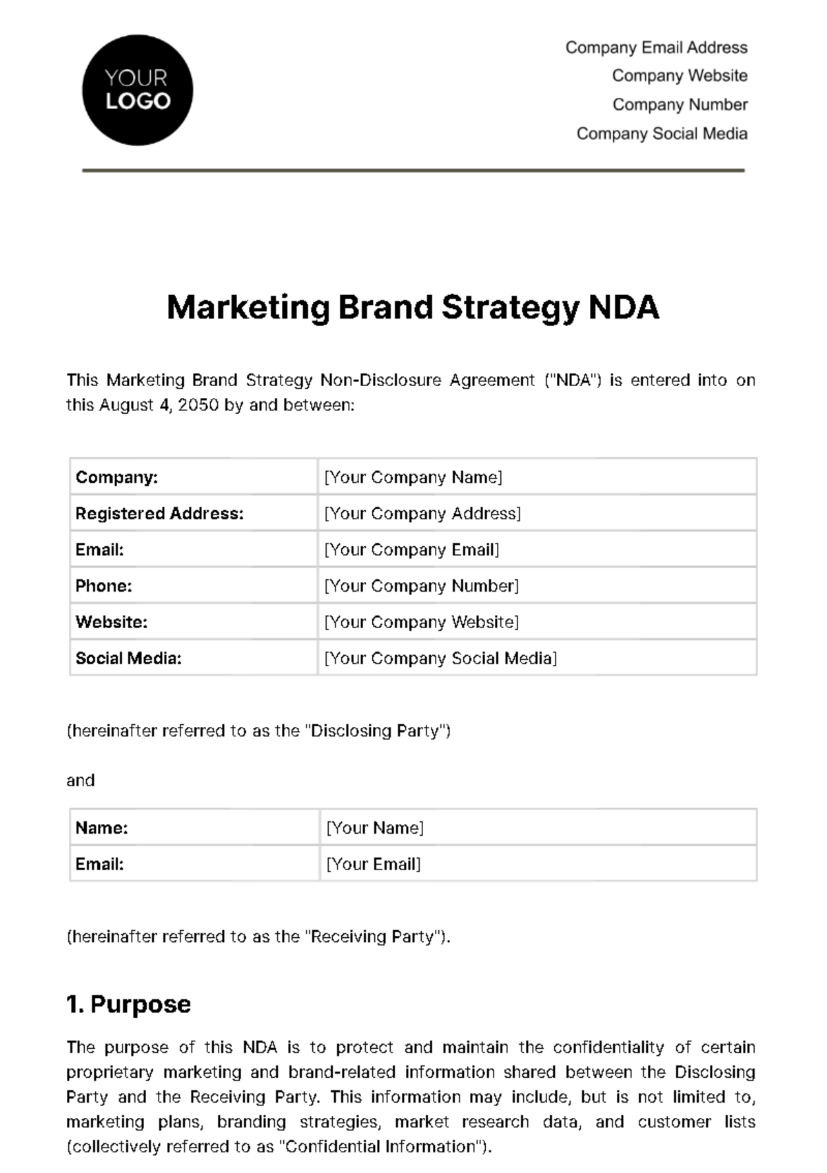 Free Marketing Brand Strategy NDA Template