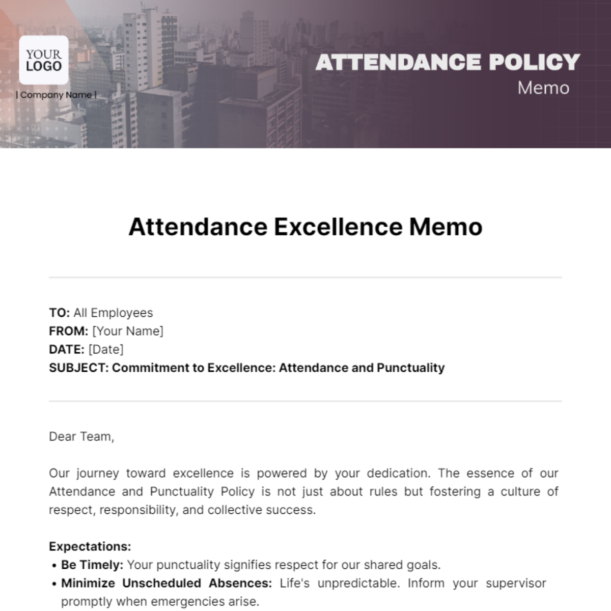 Attendance Policy Memo Template - Edit Online & Download