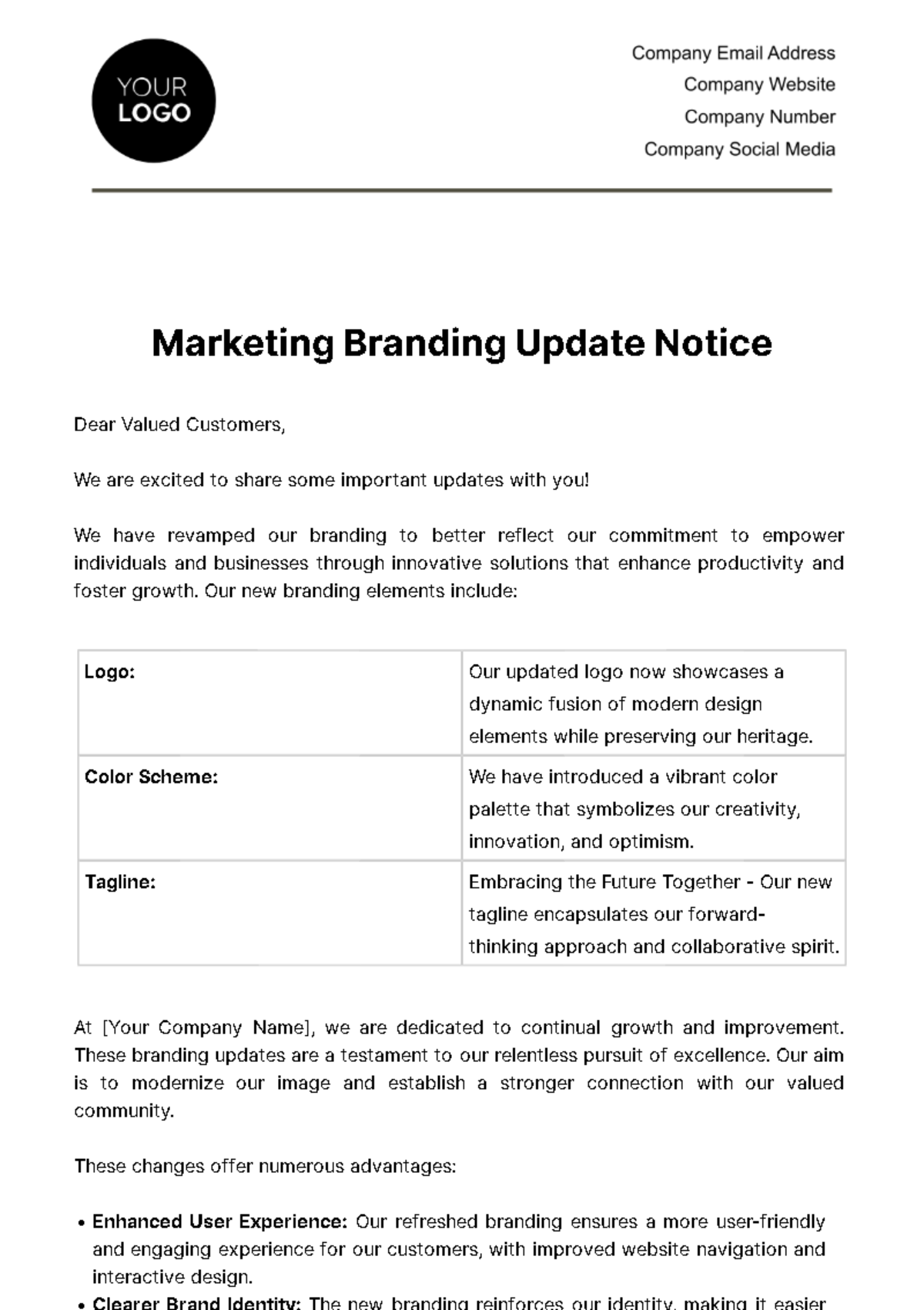 Marketing Branding Update Notice Template