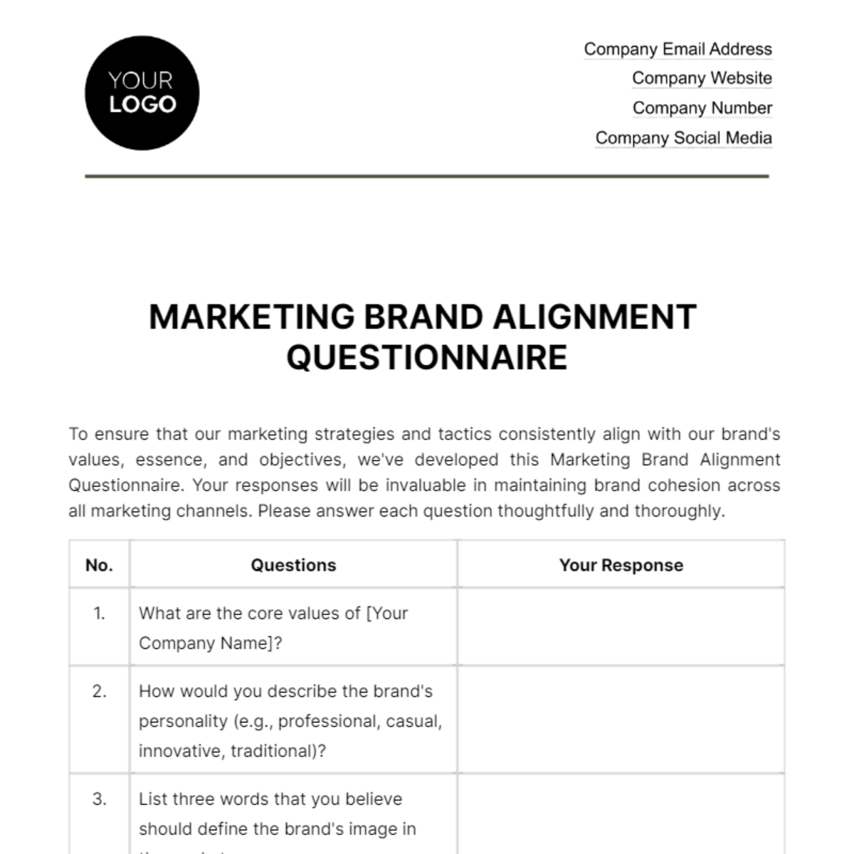 Marketing Brand Alignment Questionnaire Template
