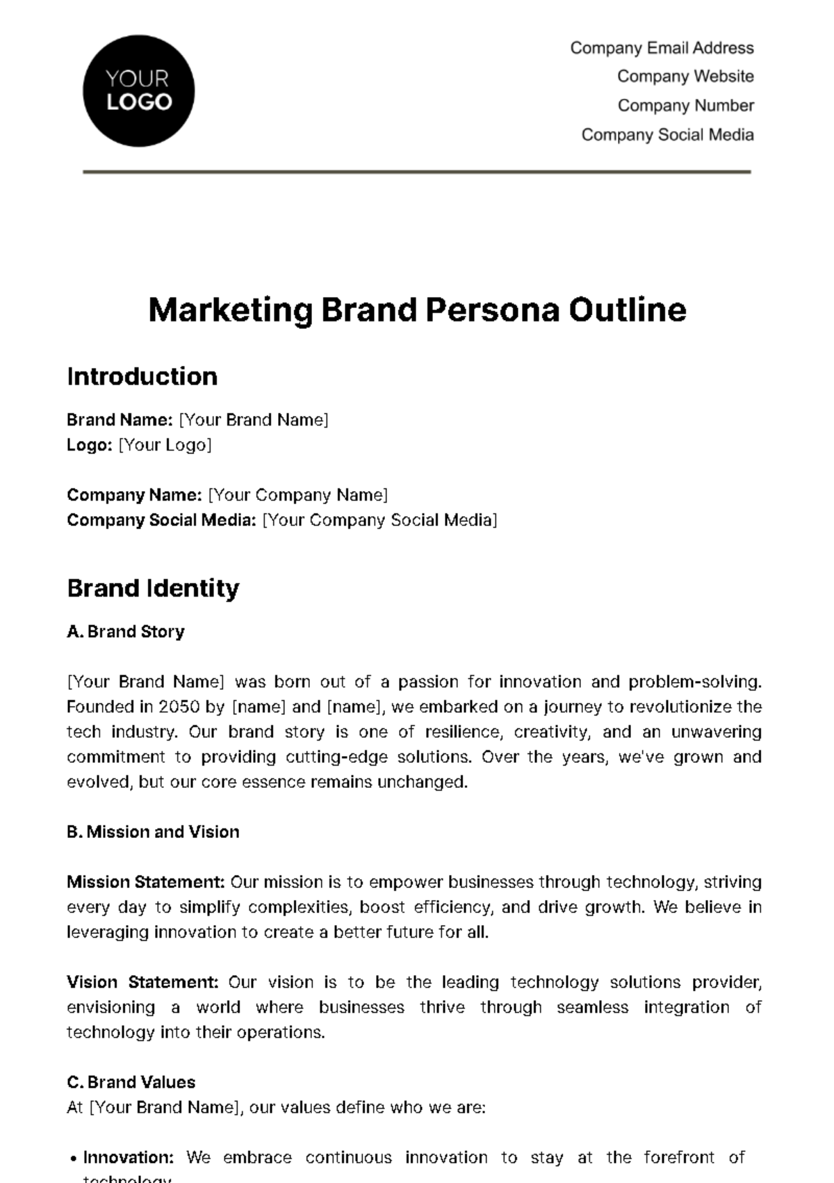 Marketing Brand Persona Outline Template