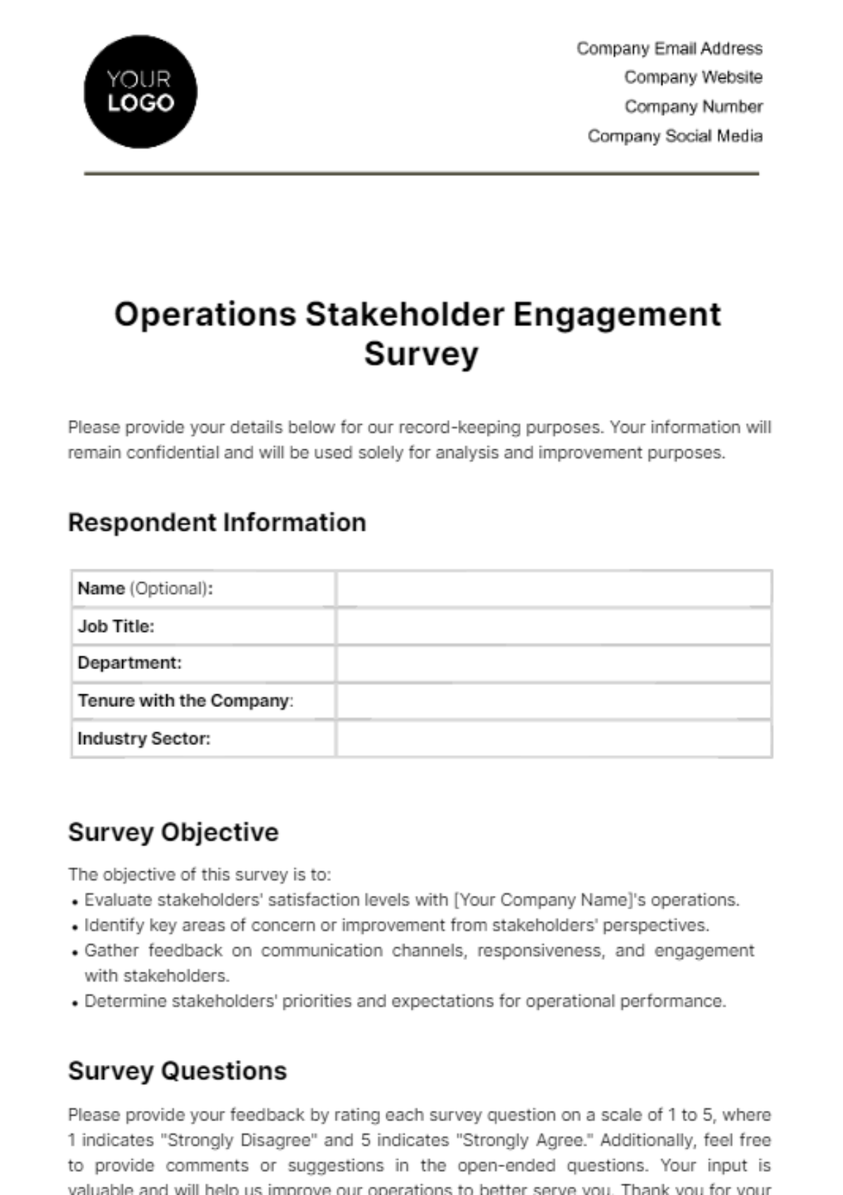 Free Operations Stakeholder Engagement Survey Template