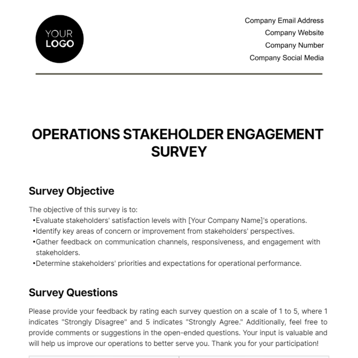 Operations Stakeholder Engagement Survey Template - Edit Online & Download