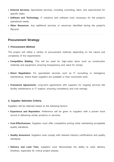 Free Operations Project Procurement Plan Template to Edit Online