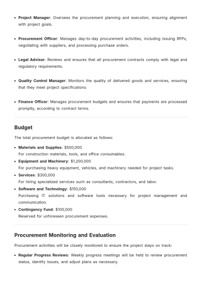 Free Operations Project Procurement Plan Template to Edit Online