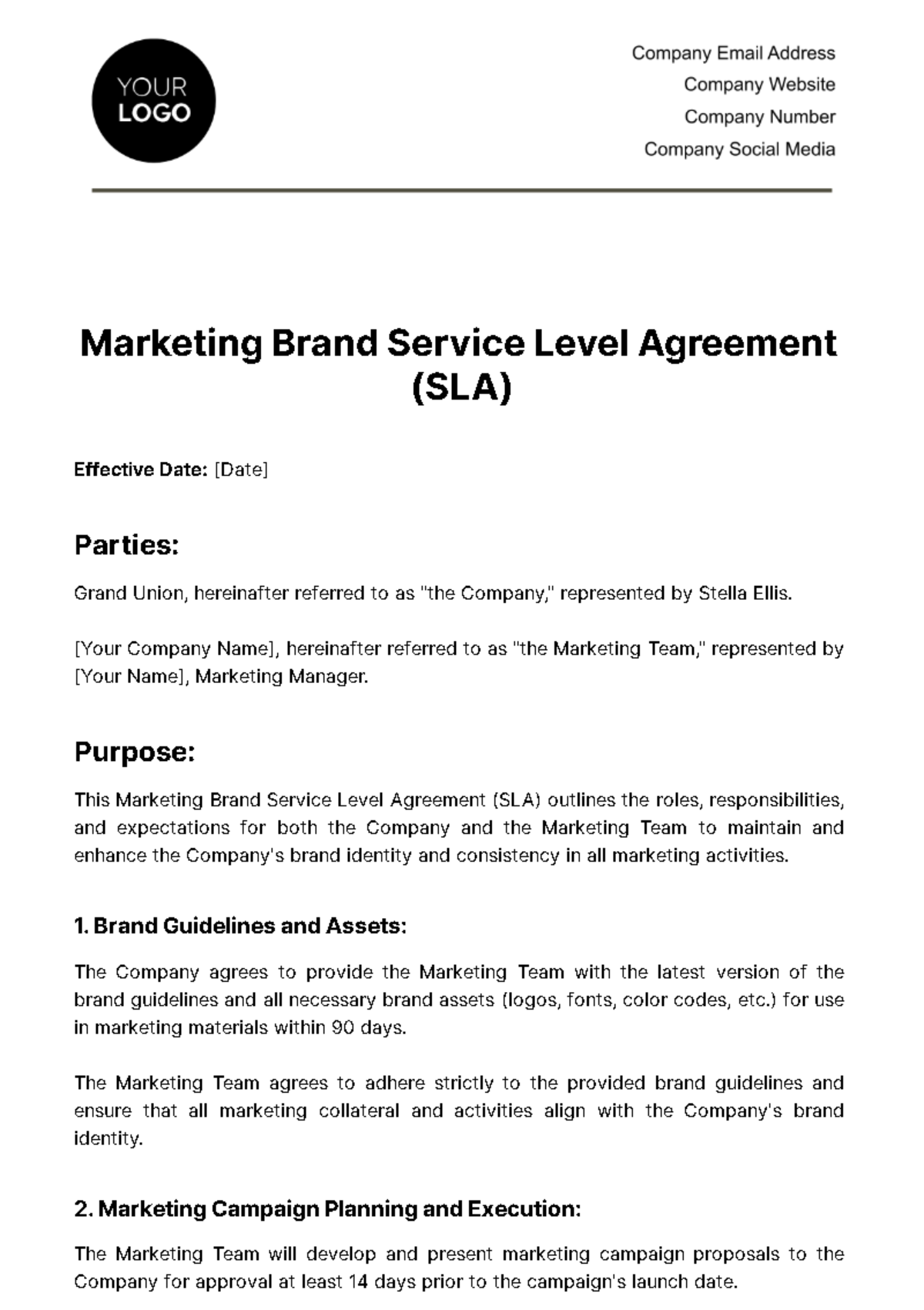 Marketing Brand SLA Template
