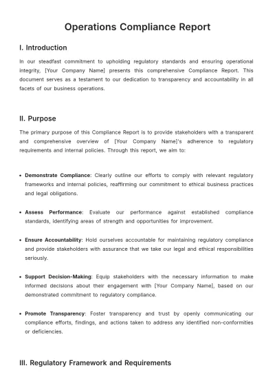 Free Operations Compliance Report Template to Edit Online