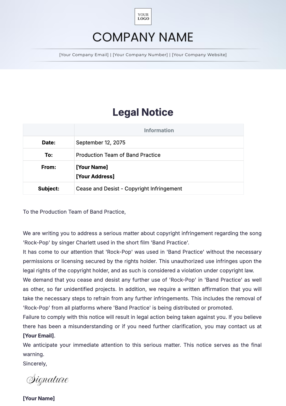 Legal Notice Template