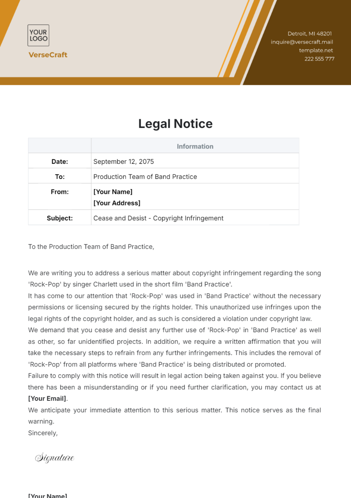 Free Sample Legal Notice Template