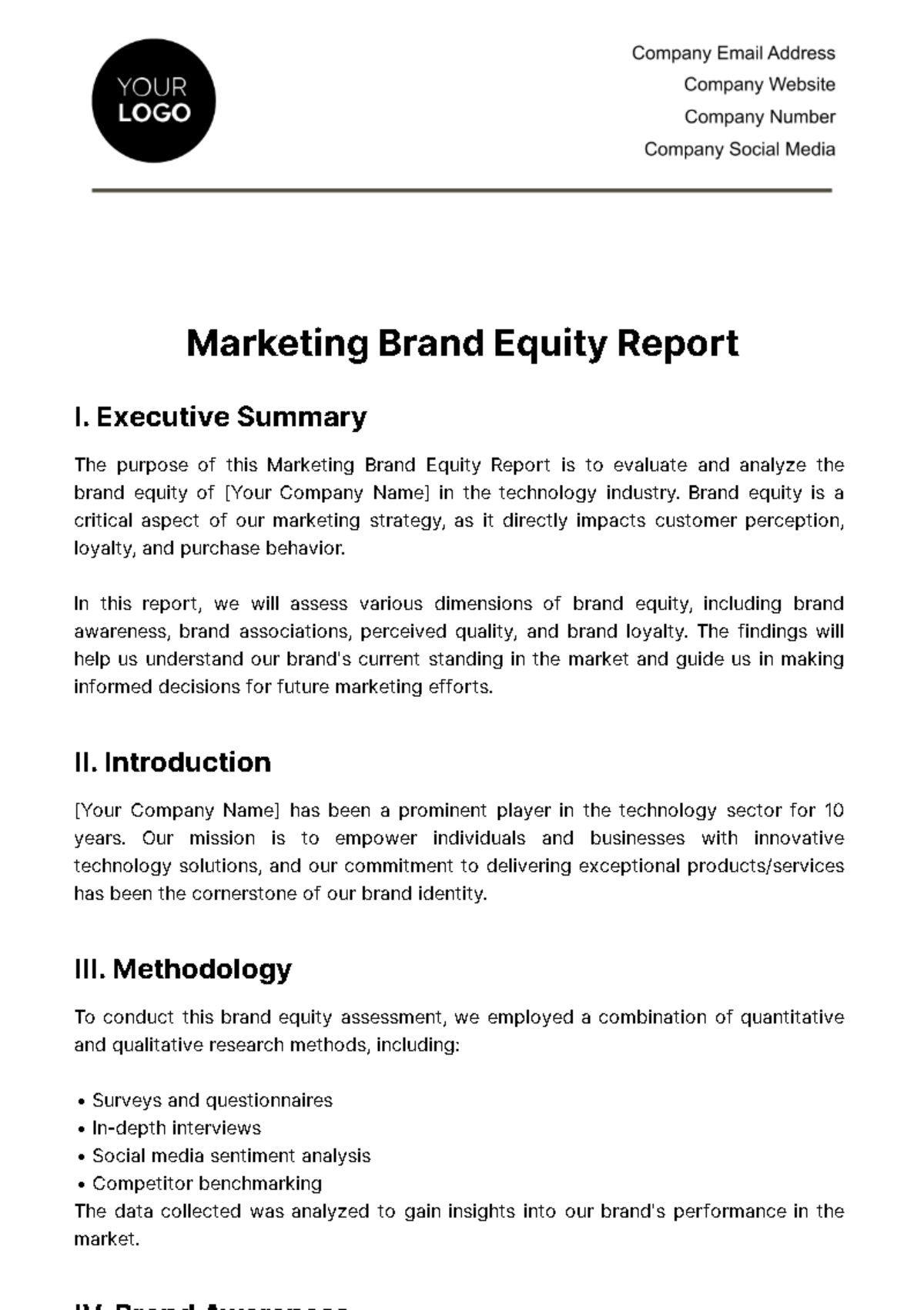 Marketing Brand Equity Report Template