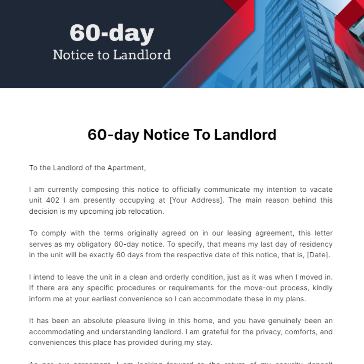 Free 60 Day Notice To Landlord Template