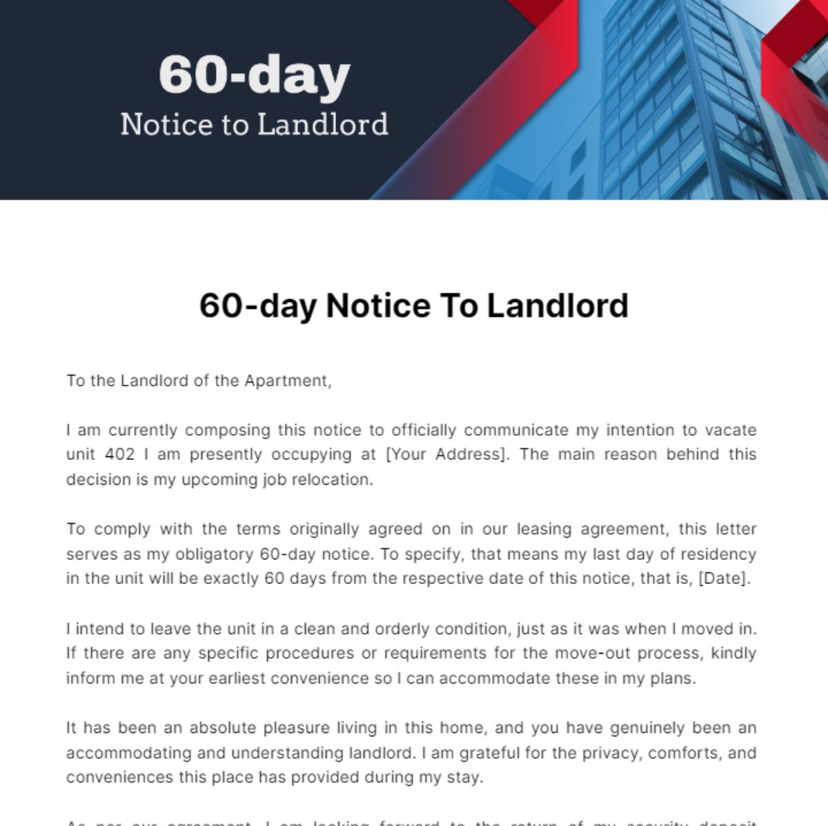 60 Day Notice To Landlord Template - Edit Online & Download