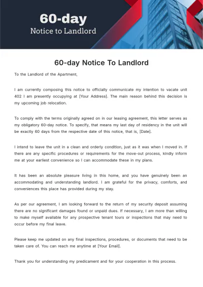 Free 60 Day Notice To Landlord Template to Edit Online