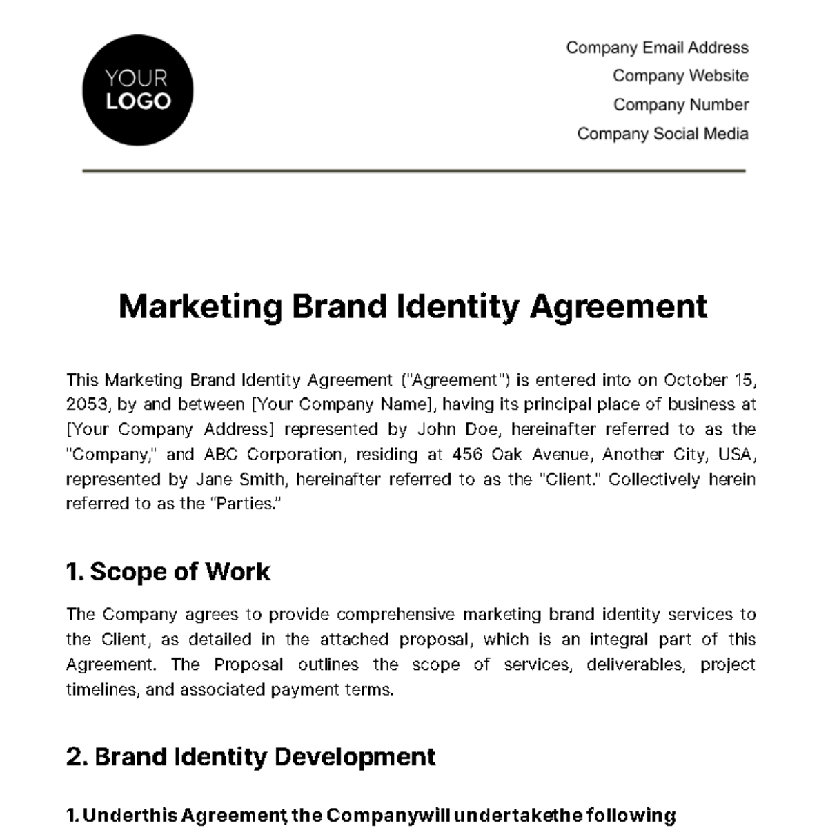 Marketing Brand Identity Agreement Template