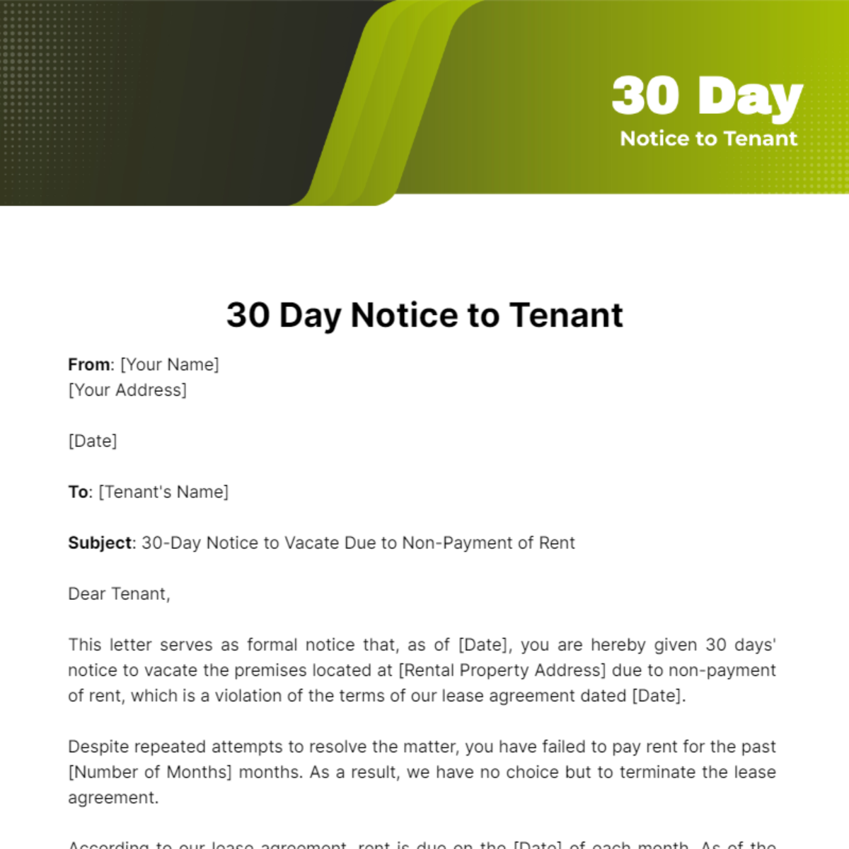 Free 30 Day Notice To Tenant Template