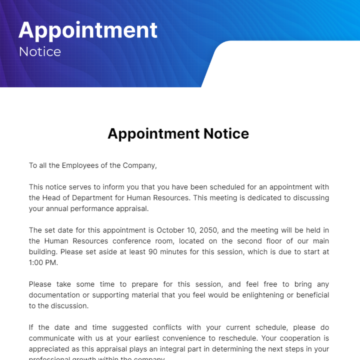 Appointment Notice Template - Edit Online & Download