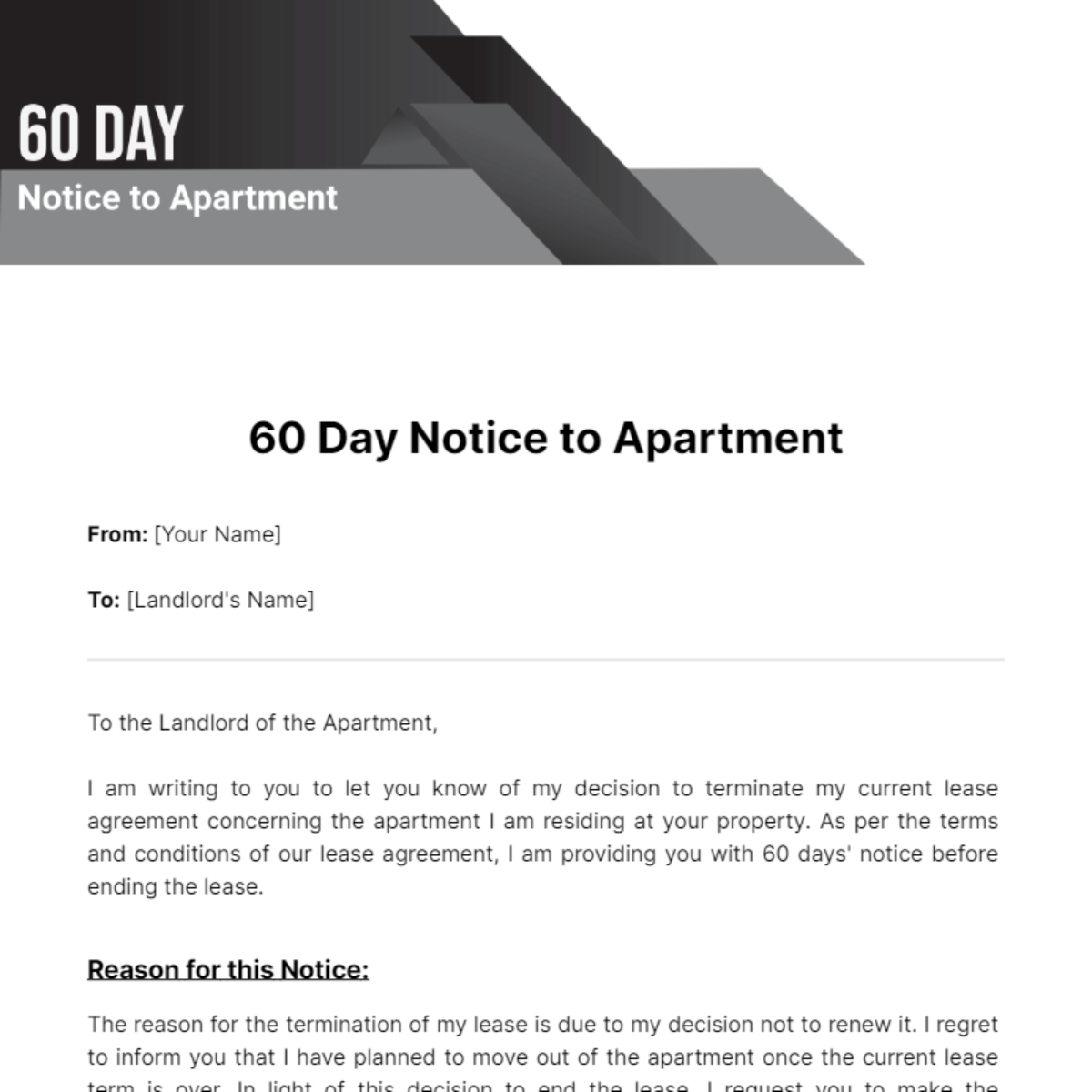 Free 60 Day Notice to Apartment Template