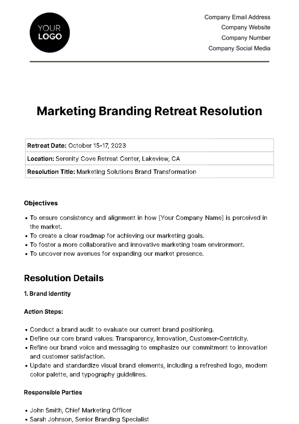 Marketing Branding Retreat Resolution Template