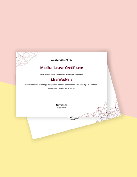 Medical Leave Certificate  - Google Docs, Illustrator, InDesign, Word, Apple Pages, PSD, PDF, Publisher