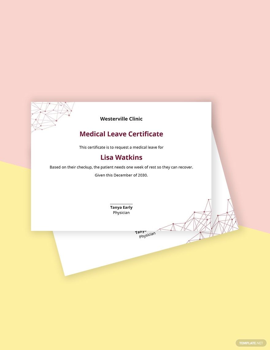 Medical Leave Certificate  in Word, Google Docs, PDF, Illustrator, PSD, Apple Pages, Publisher, InDesign