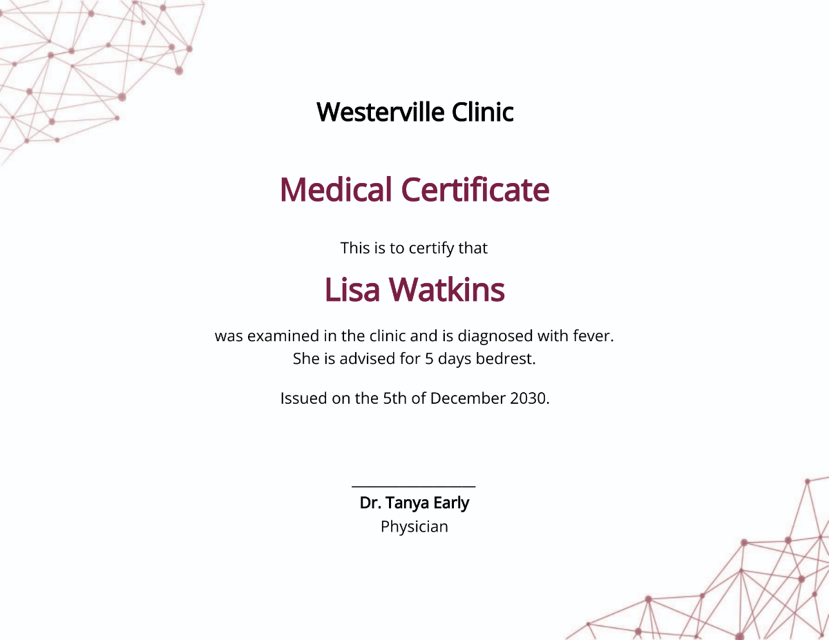 Medical Leave Certificate  Template
