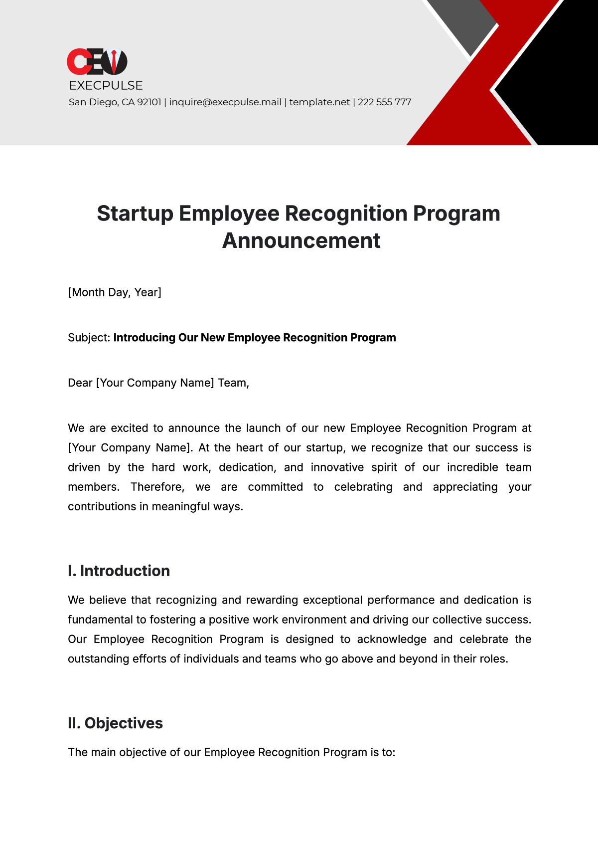 Startup Employee Recognition Program Announcement Template - Edit Online & Download