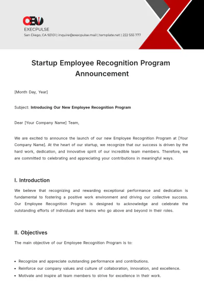 Free Startup Employee Recognition Program Announcement Template to Edit Online