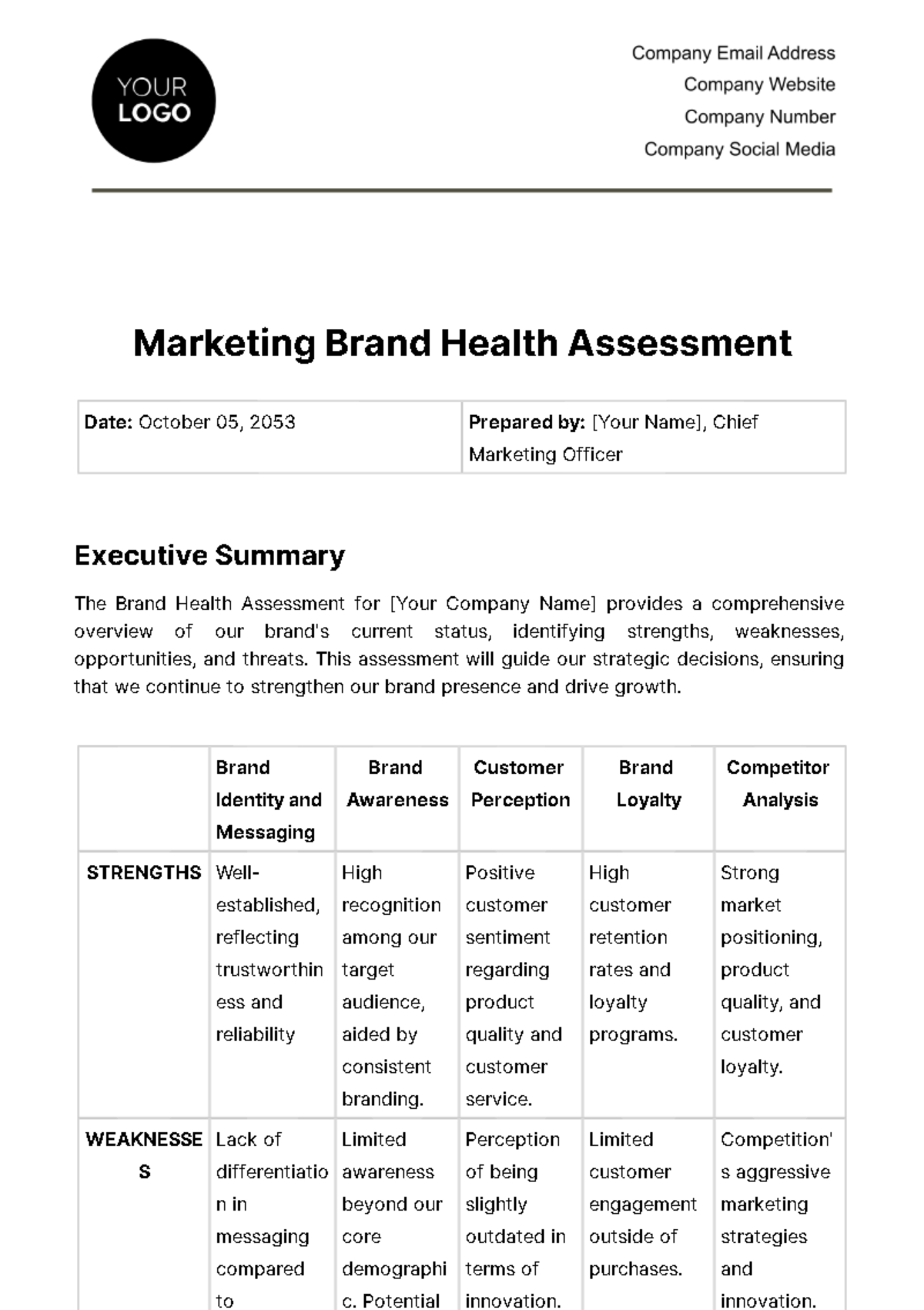 Marketing Brand Health Assessment Template