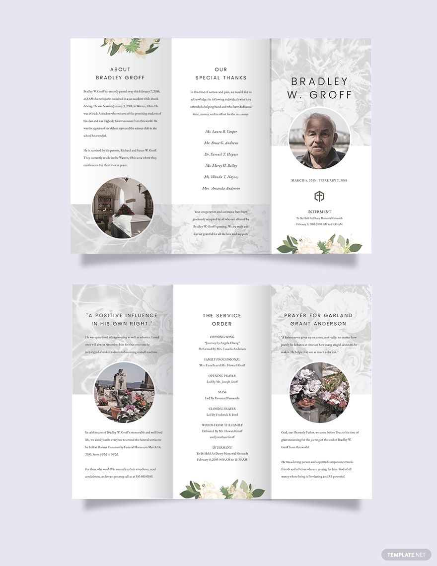 Editable Funeral Mass Tri-Fold Brochure Template