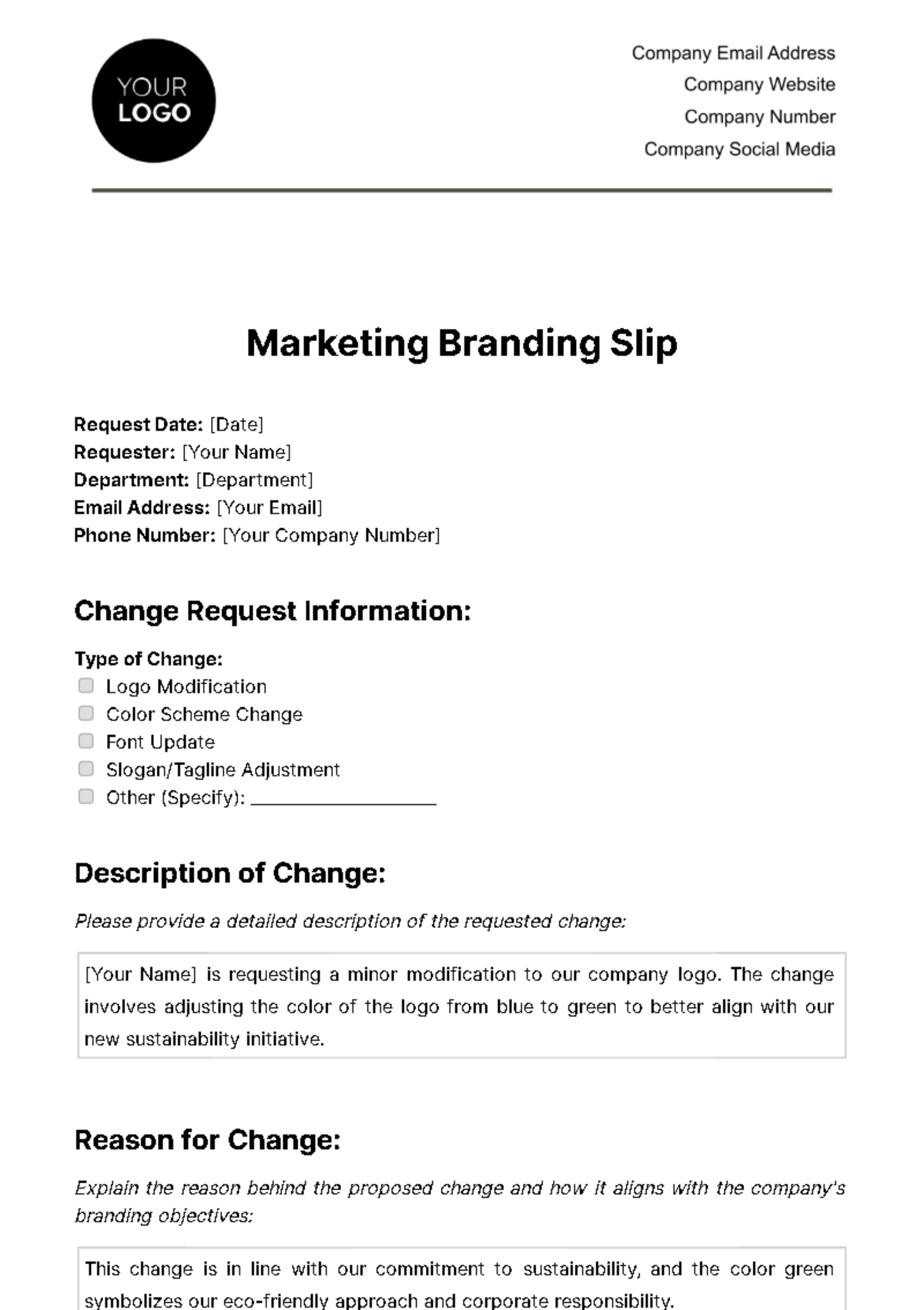 Marketing Branding Slip Template