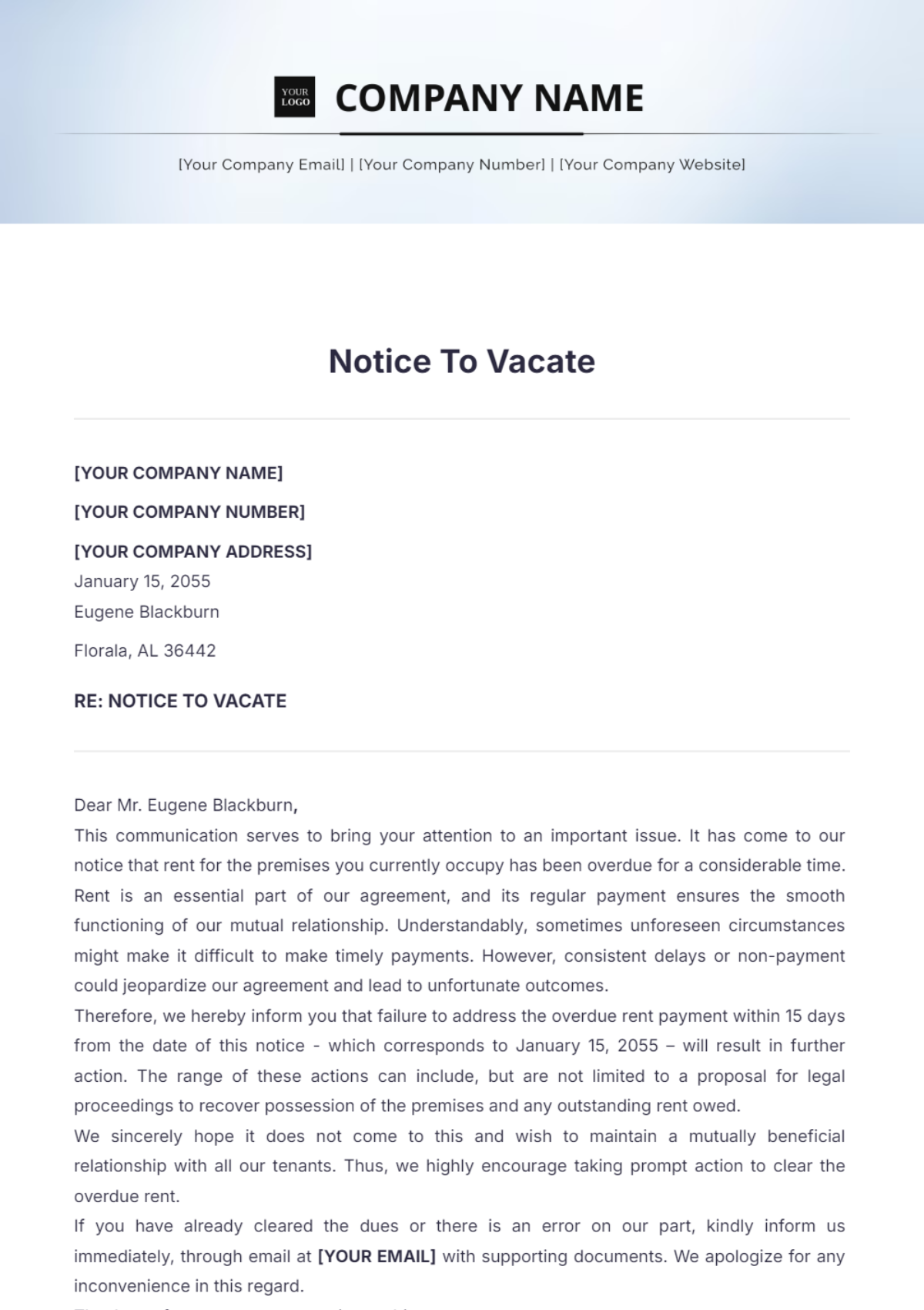 Printable Notice To Vacate Template - Edit Online & Download