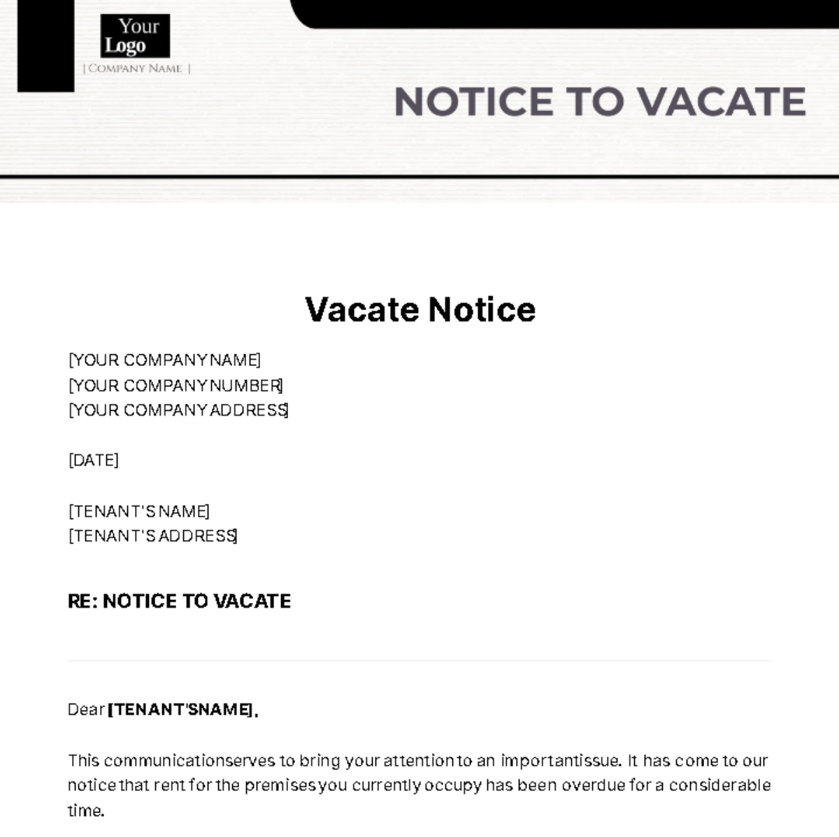 Notice To Vacate Template