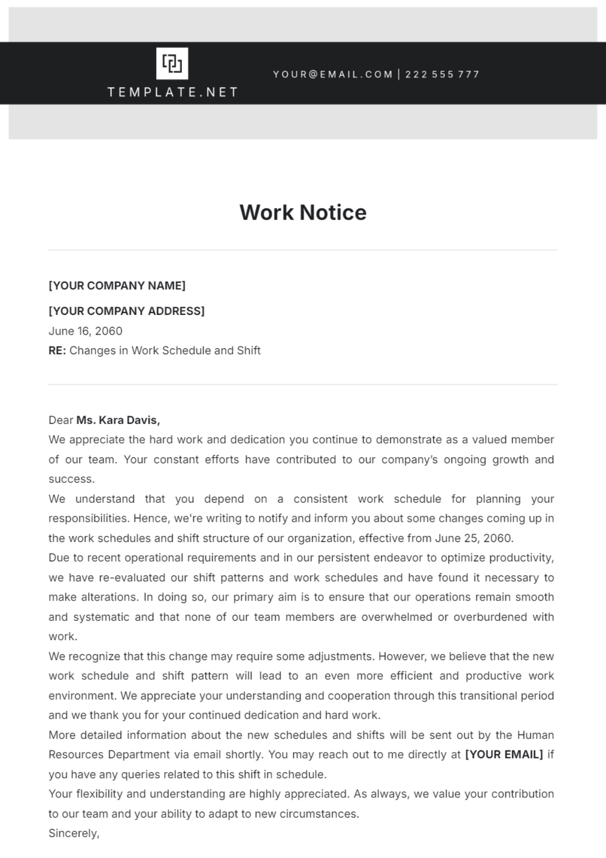 Free Simple Work Notice Template