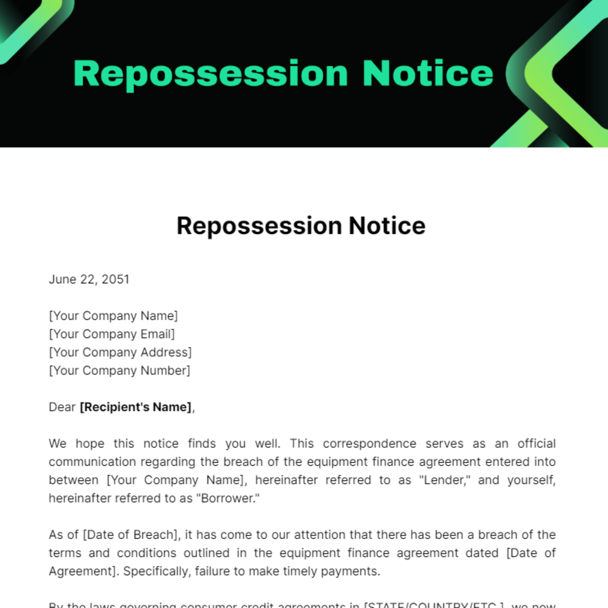 Repossession Notice Template - Edit Online & Download