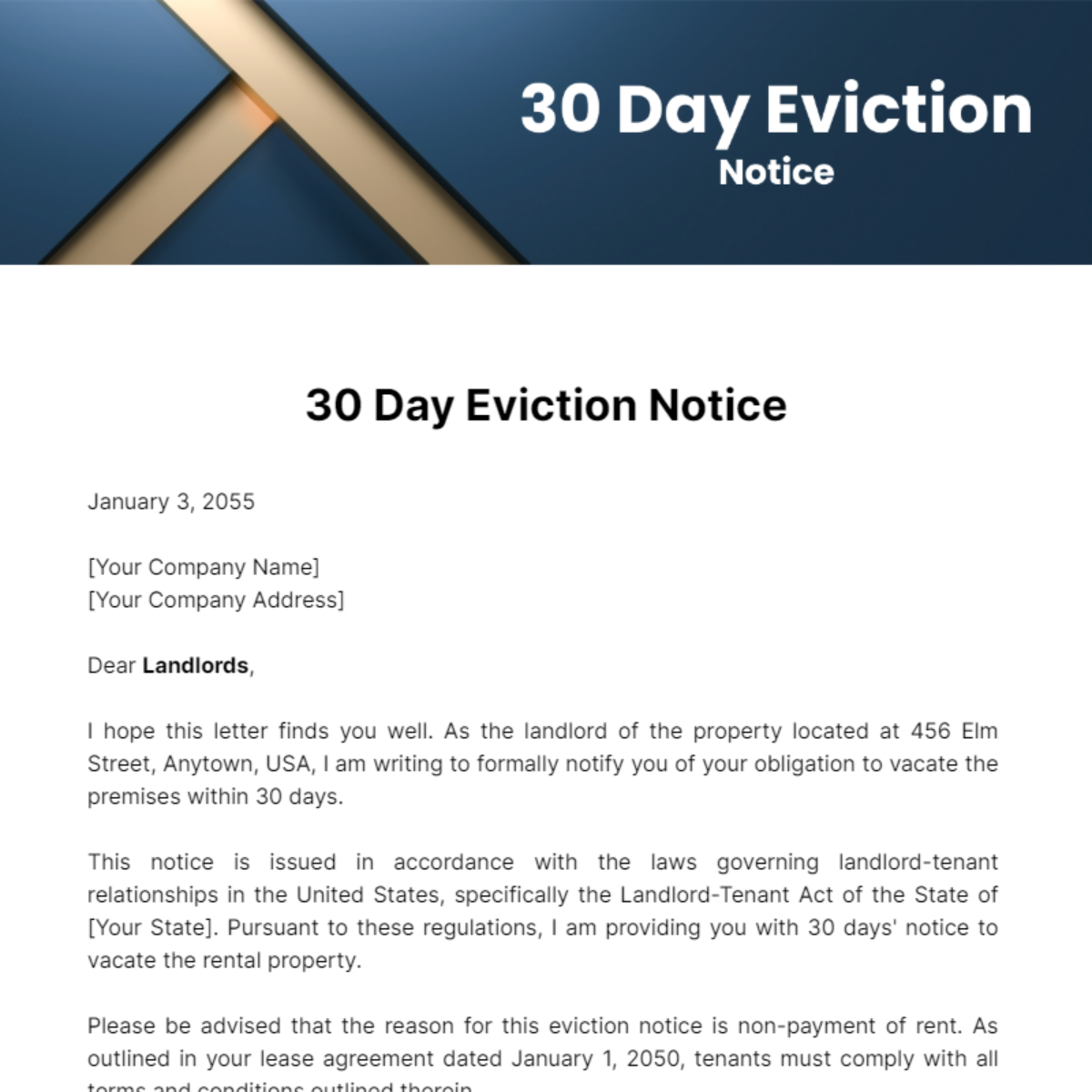 30 Day Eviction Notice Template - Edit Online & Download