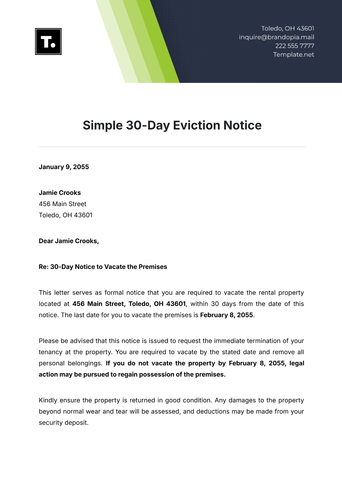 Free Simple 30-Day Eviction Notice Template