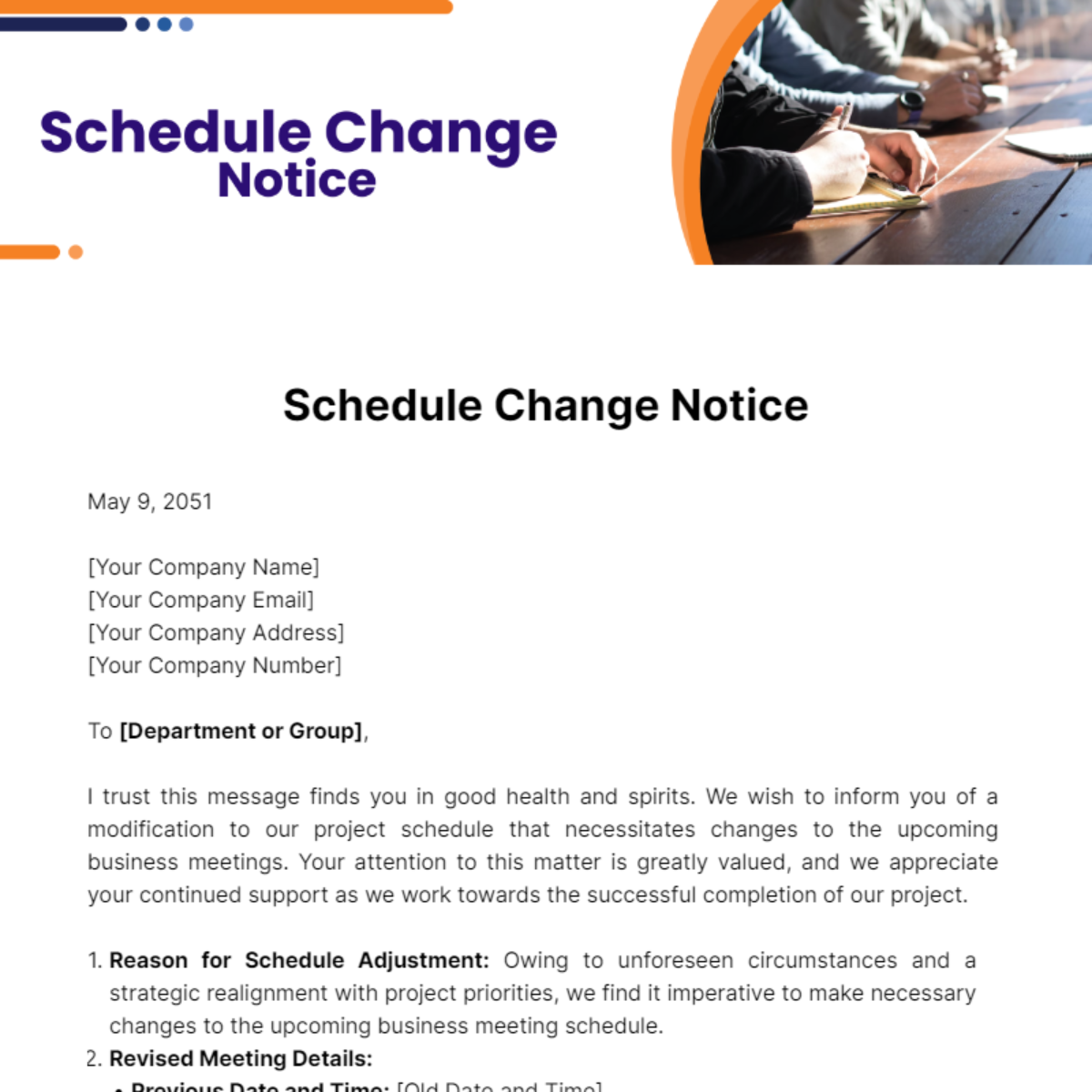 Free Schedule Change Notice Template