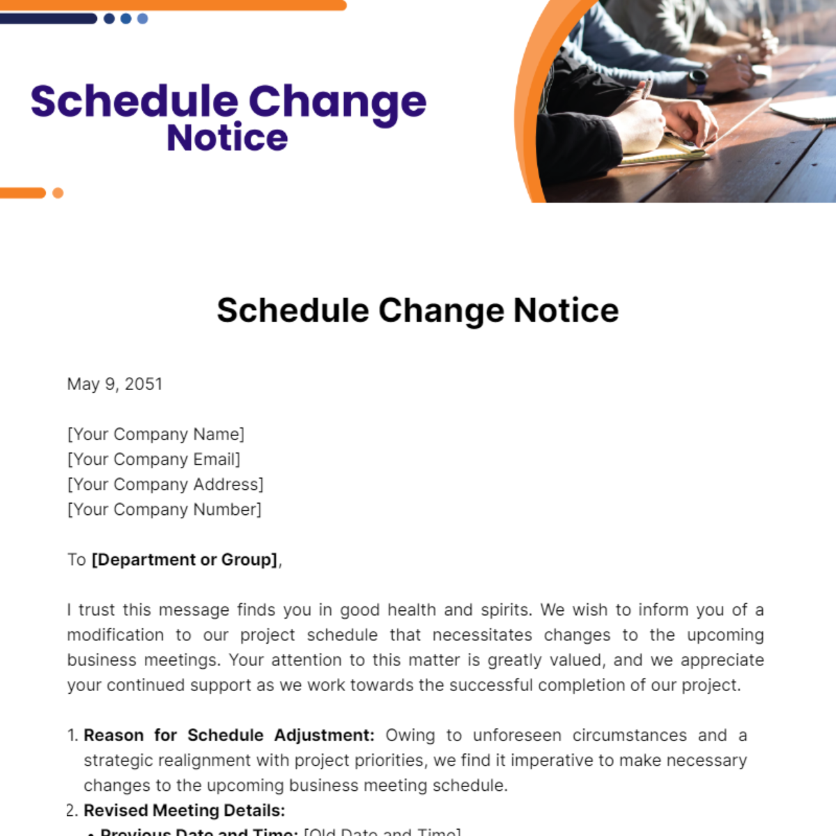 Schedule Change Notice Template - Edit Online & Download