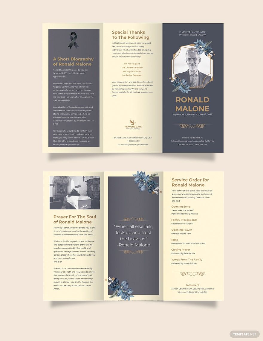 Father/Dad Funeral Program Tri-Fold Brochure Template in Word, Google Docs, Illustrator, PSD, Apple Pages, Publisher