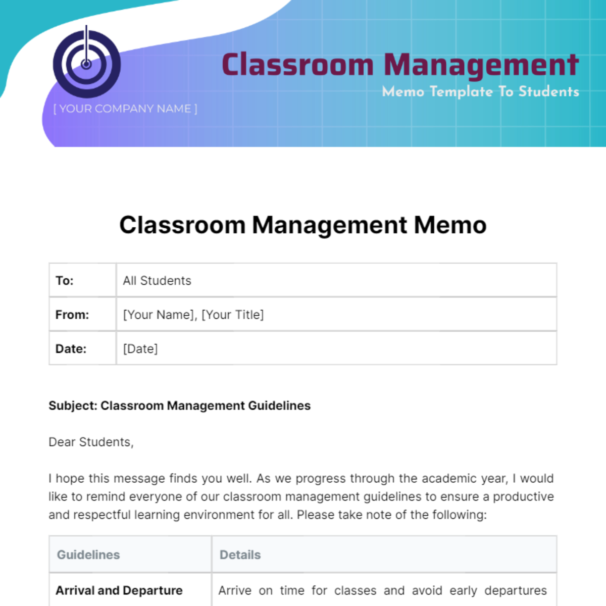 Classroom Management Memo Template To Students - Edit Online & Download