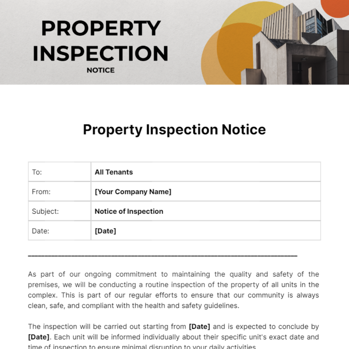 Property Inspection Notice Template - Edit Online & Download