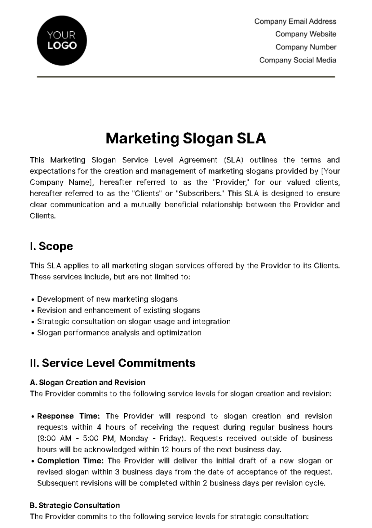 Marketing Slogan SLA Template