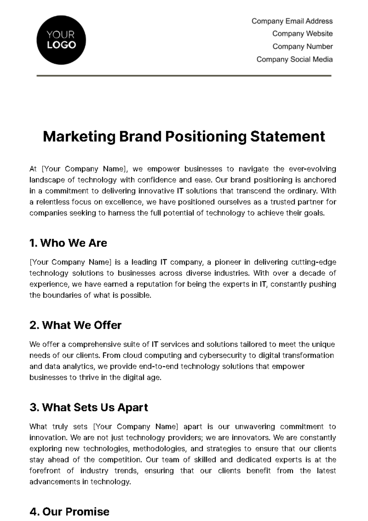 Free Marketing Brand Positioning Statement Template