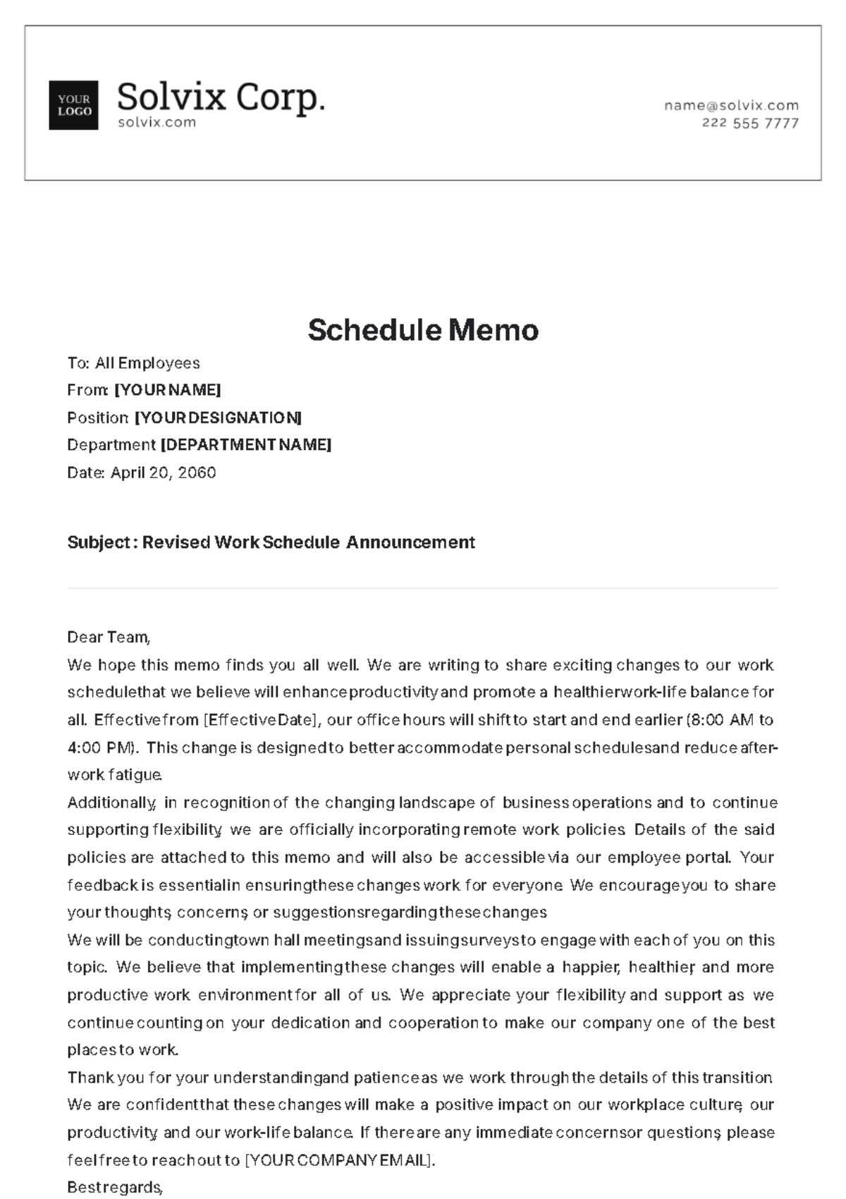 Schedule Memo Template - Edit Online & Download